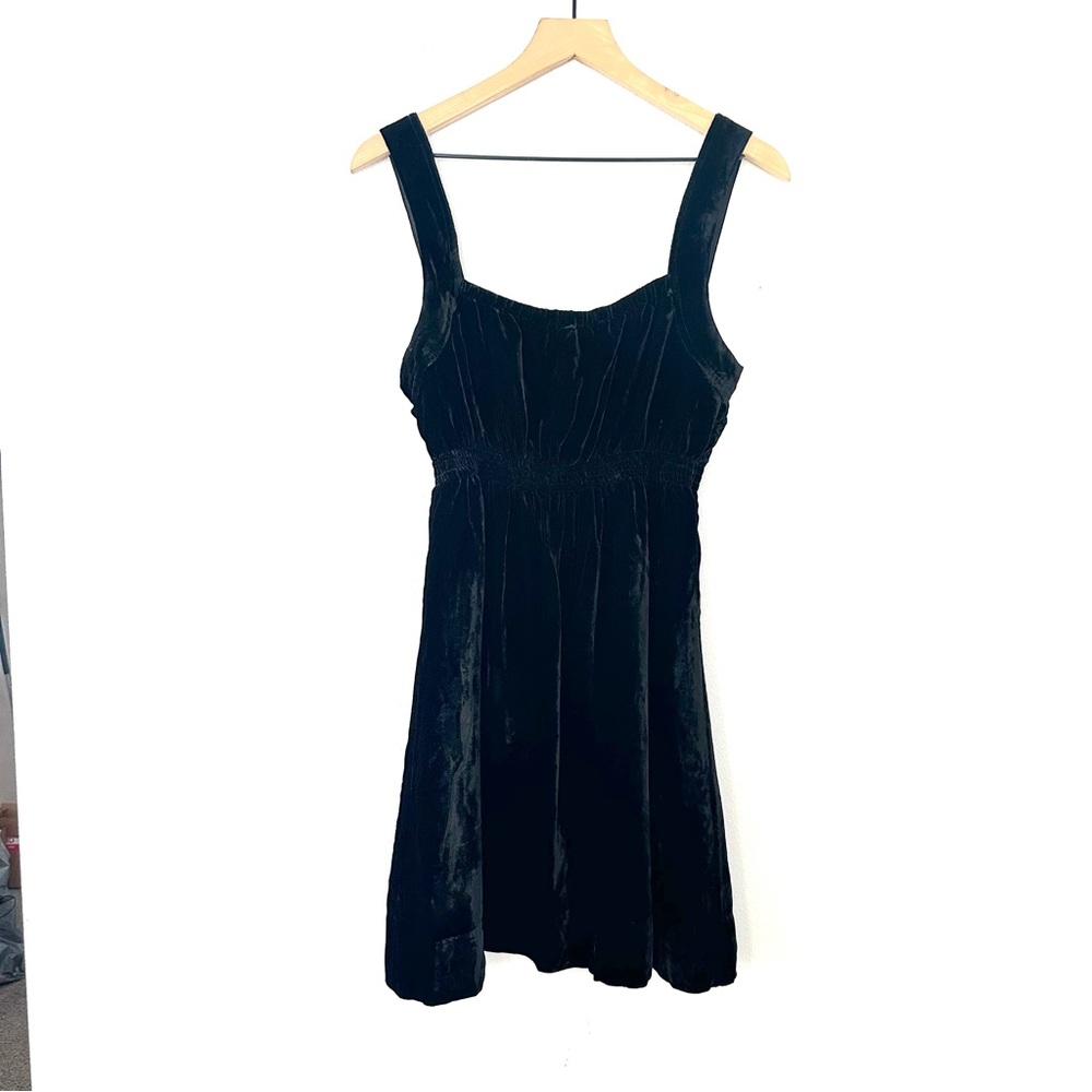Vintage y2K Hurley Velvet Babydoll Dress 90s Black Stretch Crushed Skater Sz S
